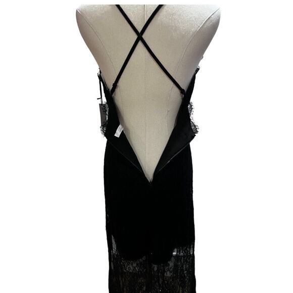 Lovers + Friends Nickolas Plunging Front Black Lace Overlay Maxi dress Sm New - Picture 10 of 15